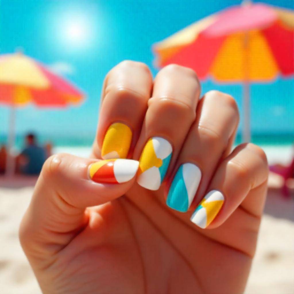 aqua blue and yellow nails