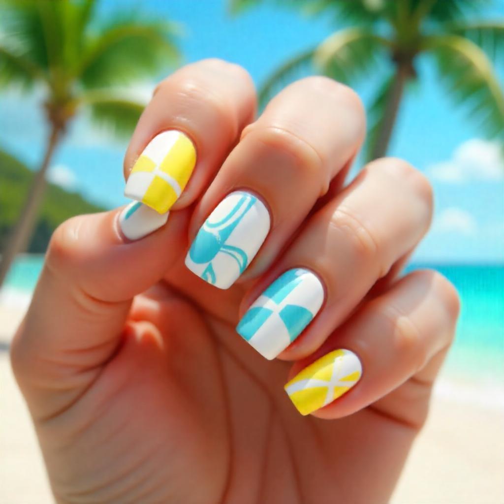 aqua blue and yellow nails