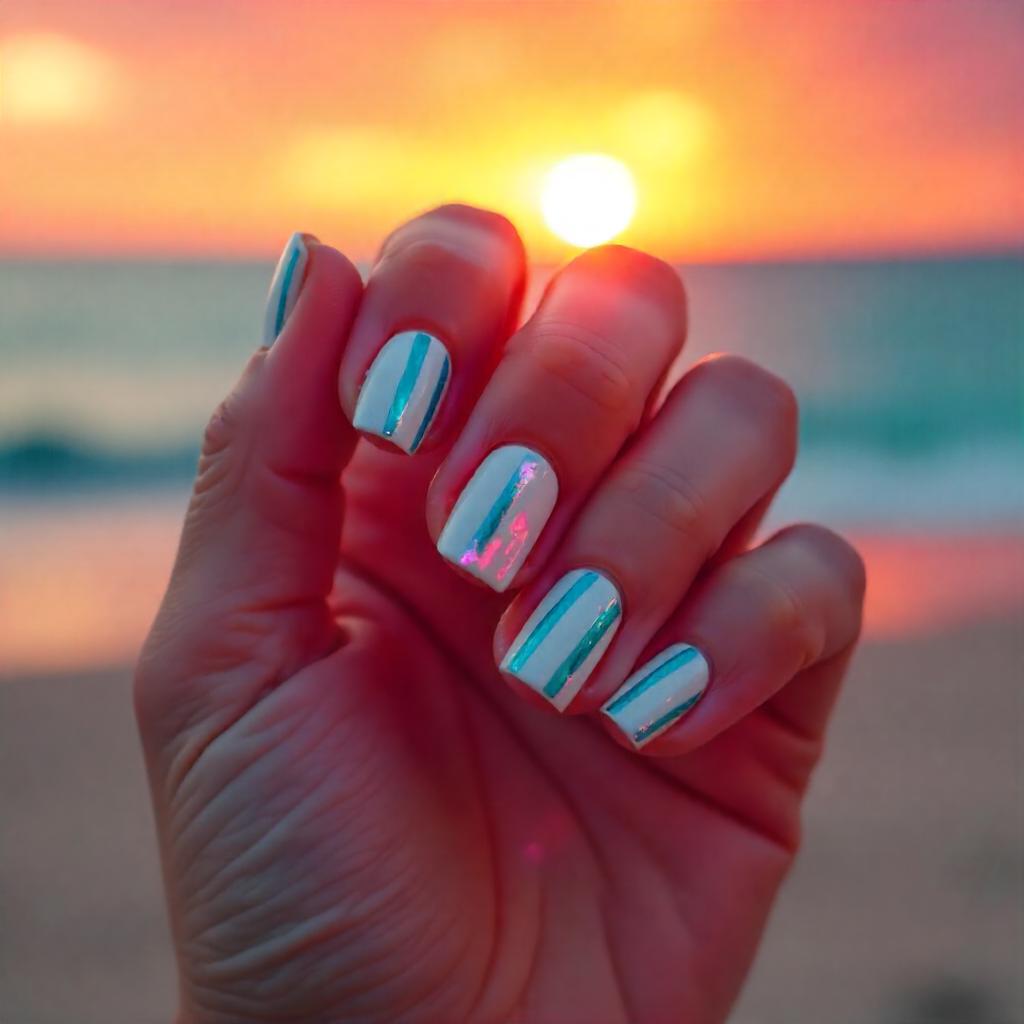 aqua blue cabana stripes nail designs