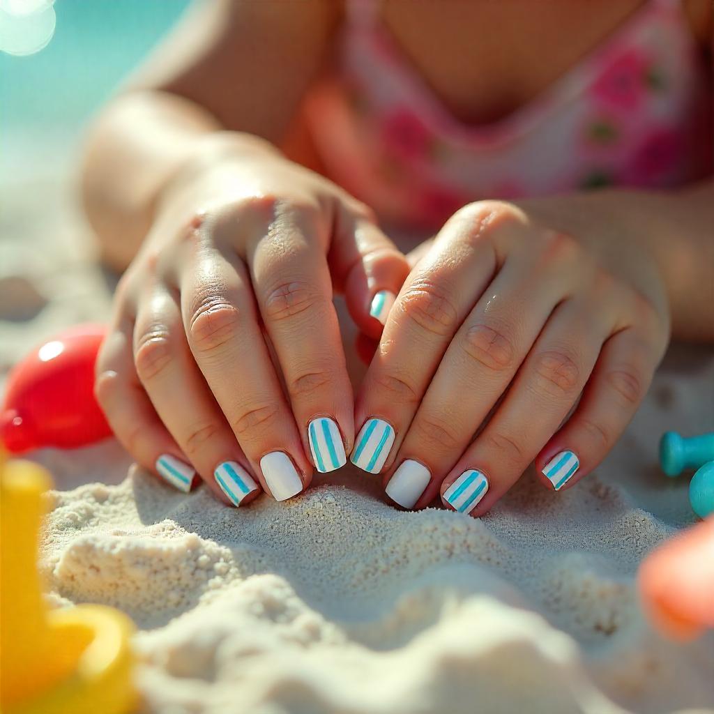 aqua blue cabana stripes nail designs