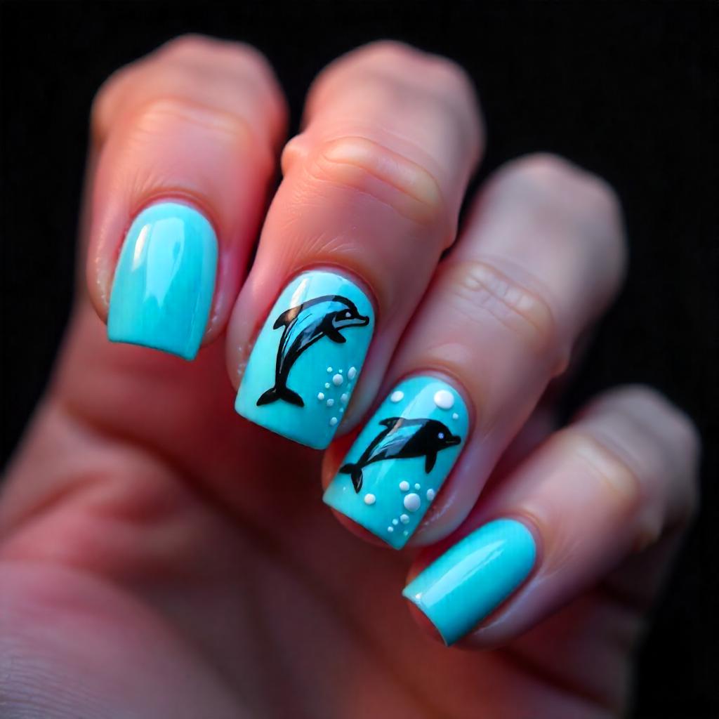 aqua blue dolphin nail designs