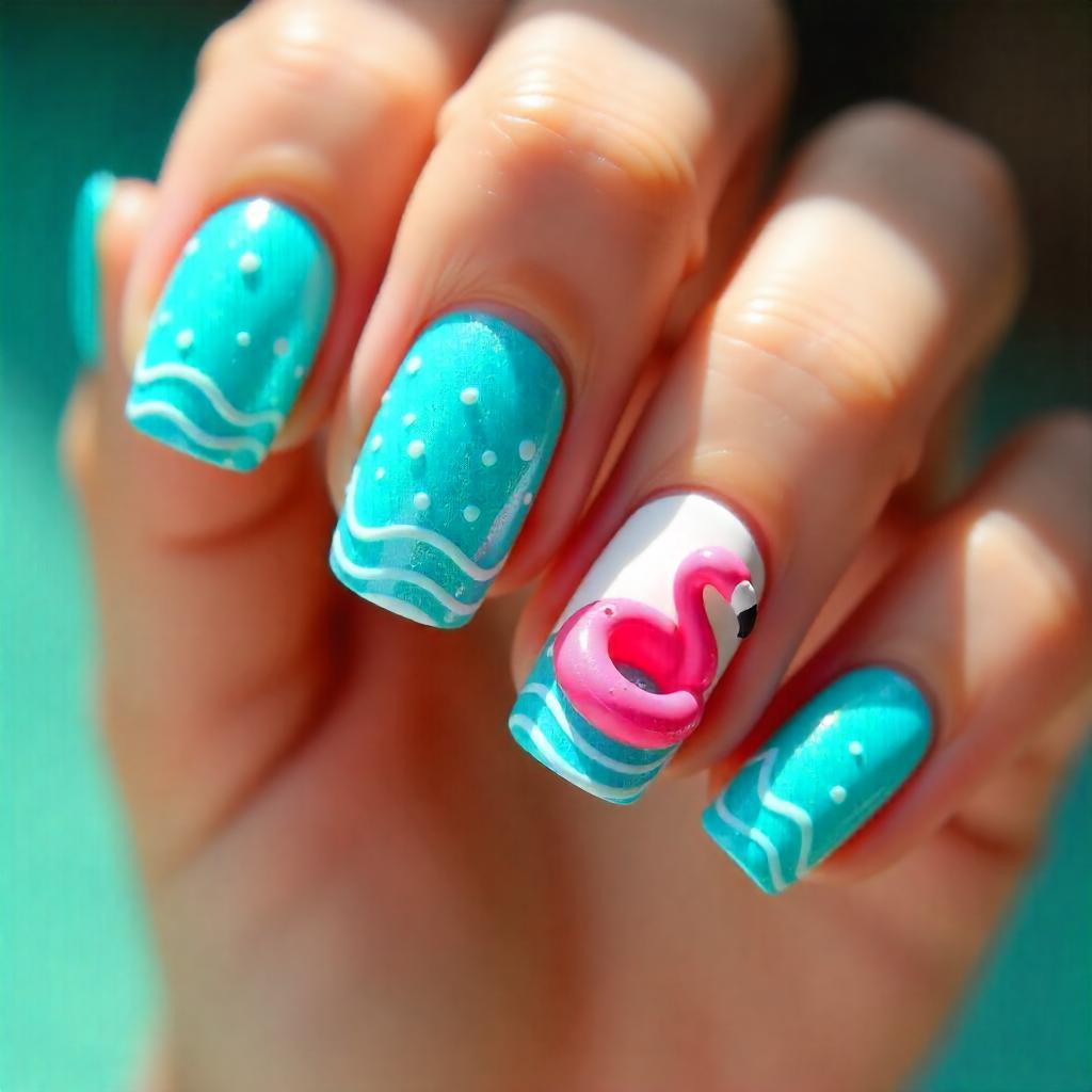 aqua blue flamingo nails