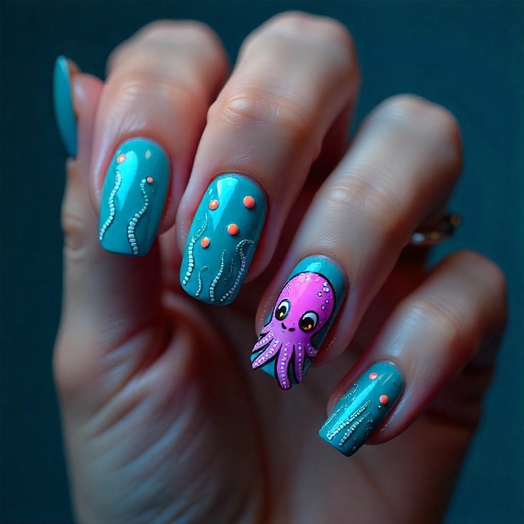 aqua blue octopus nail designs