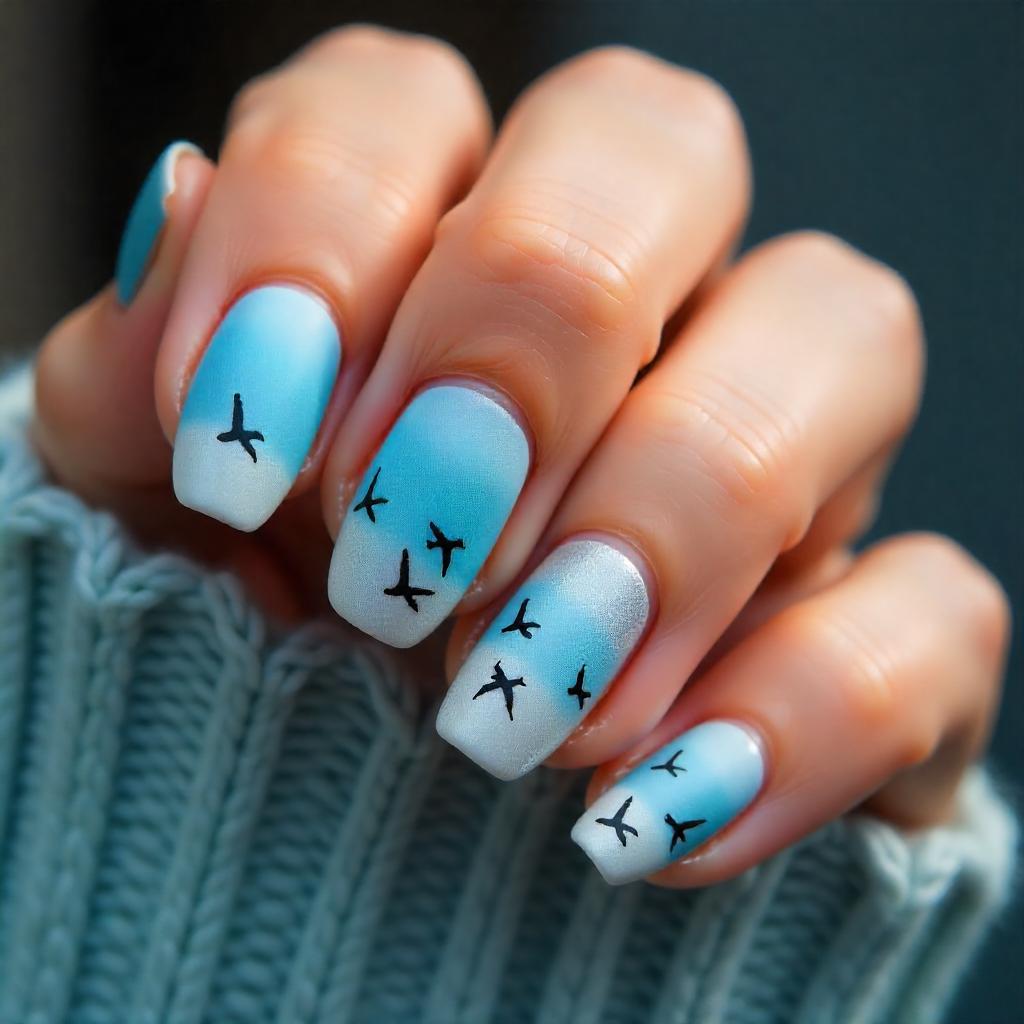 aqua blue seagull nails