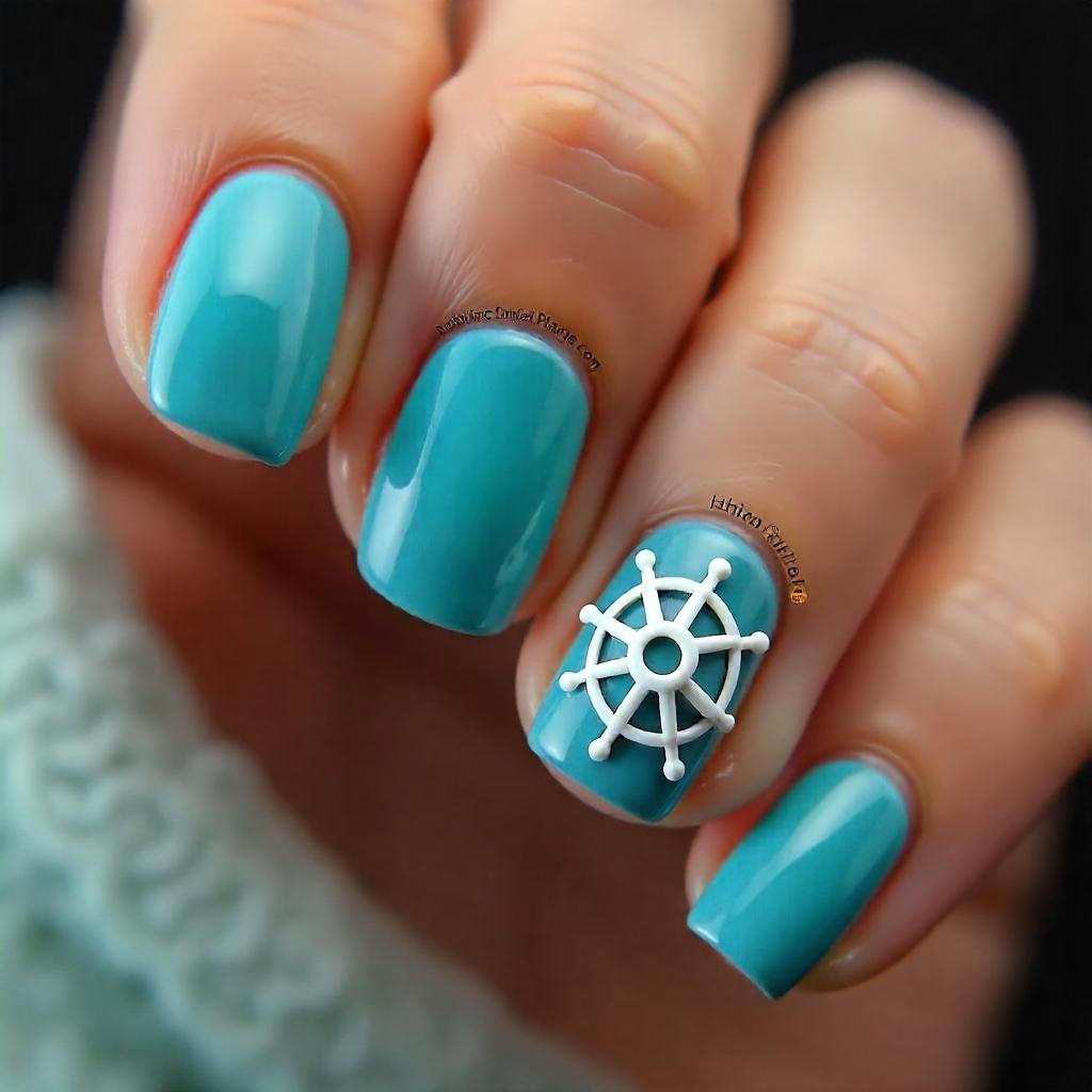 aqua blue ship wheel nail designs