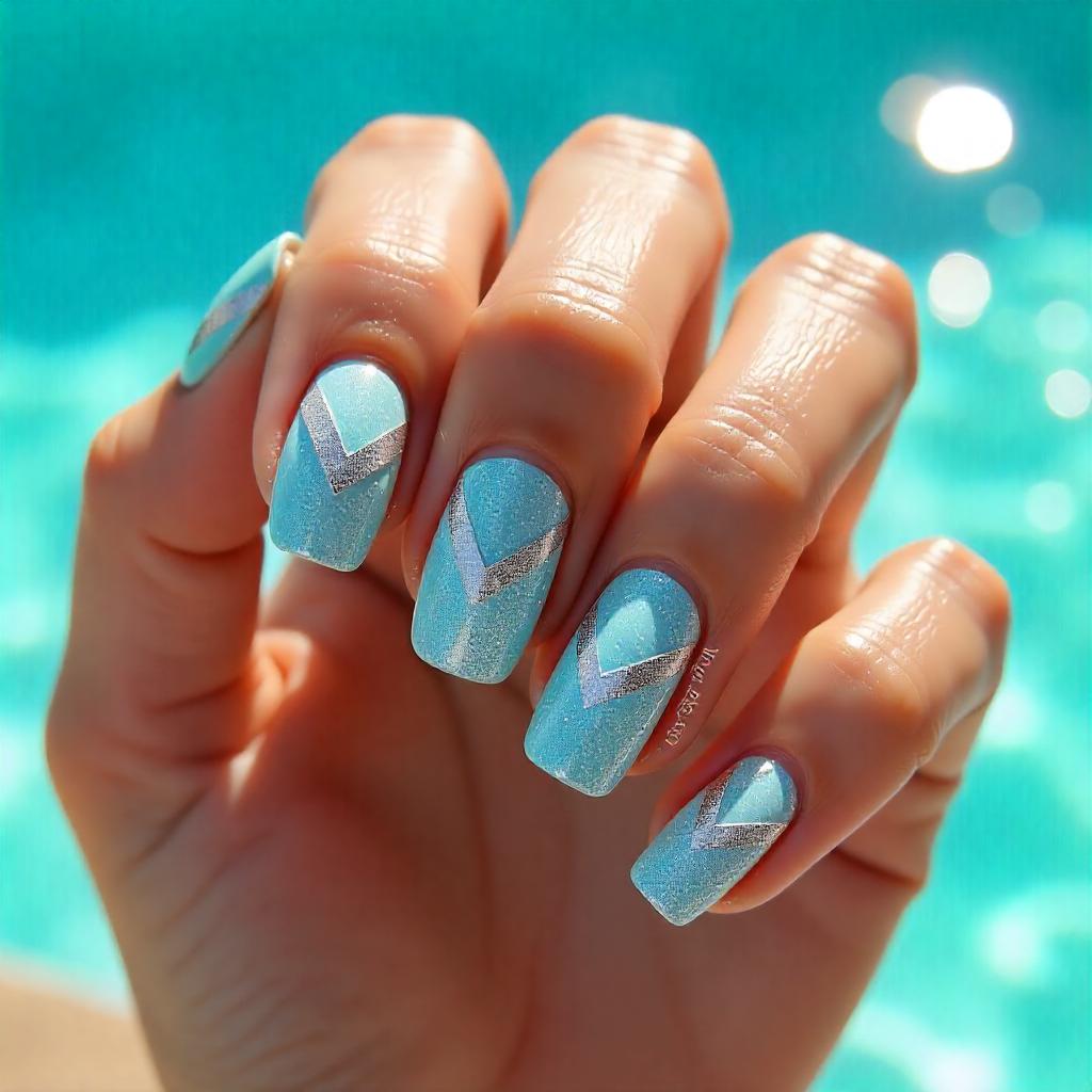 aqua blue sparkle nails