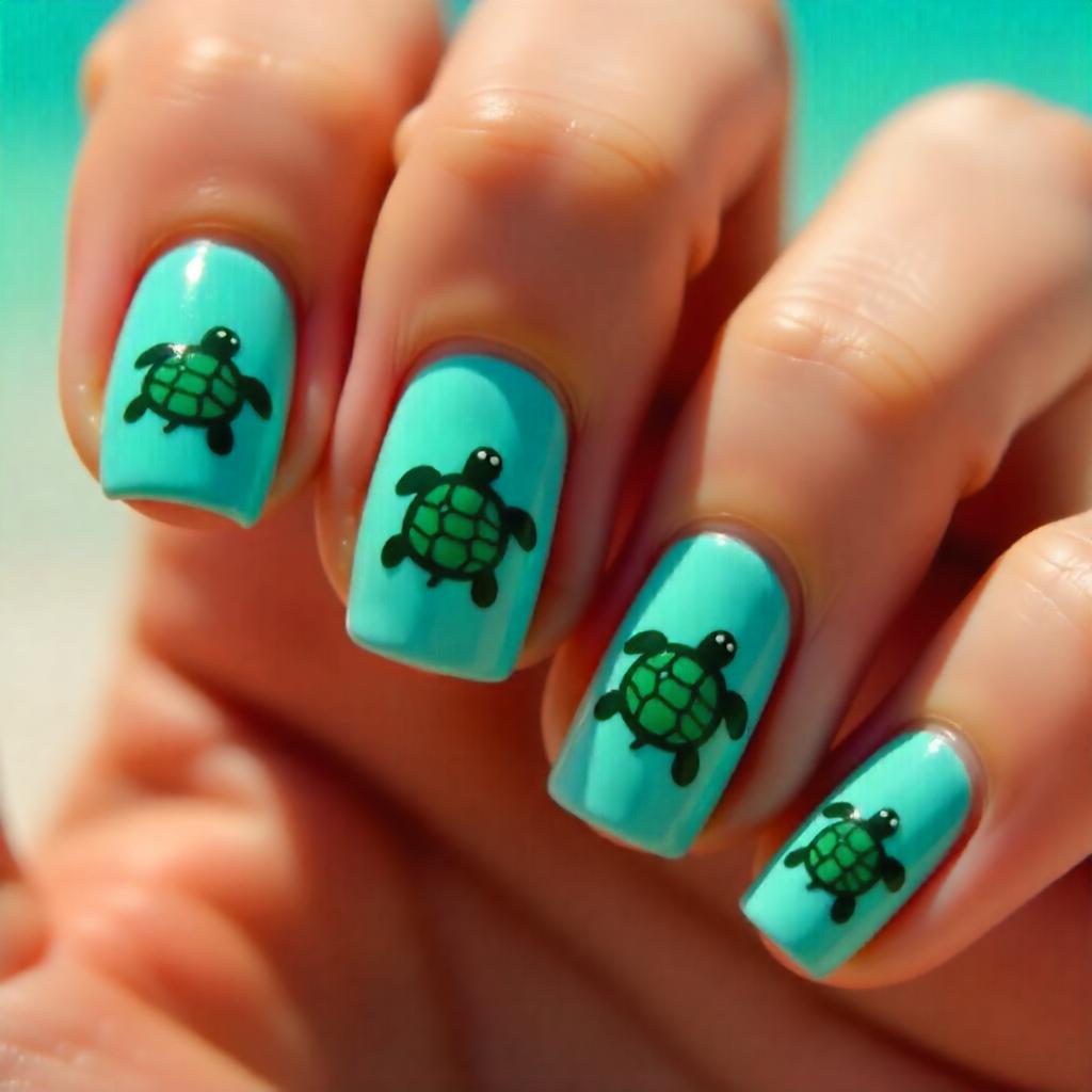 aqua blue turtle nails