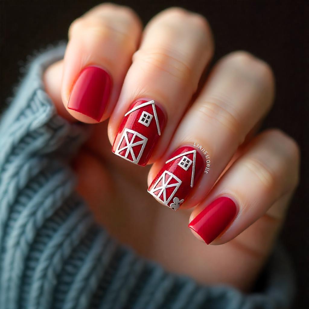 barn accent west-themed nail art