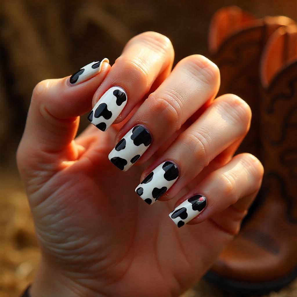 cow print western nail art