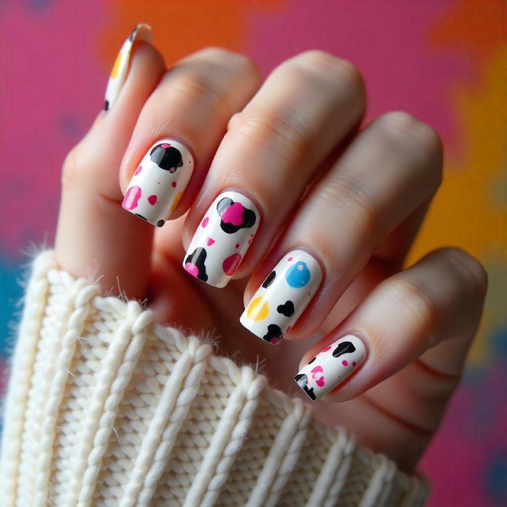 cow print western nail art