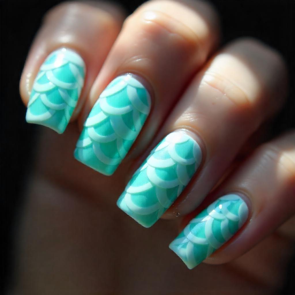 aqua blue fish scales nail designs