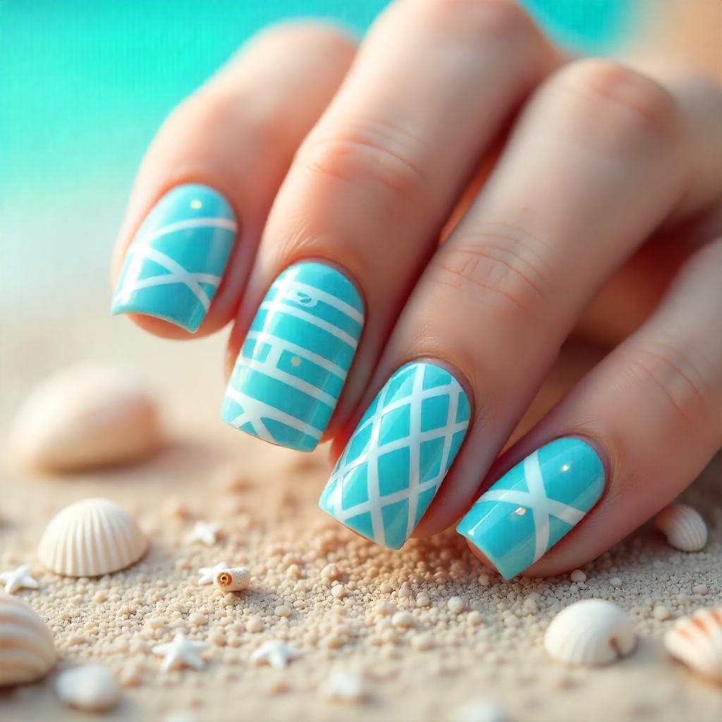 aqua blue flag nail designs