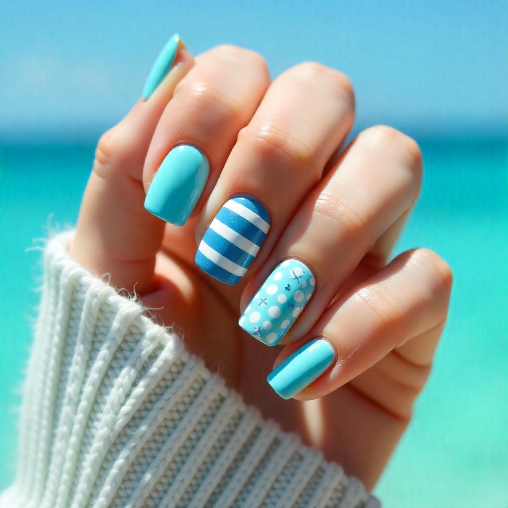 aqua blue flag nail designs