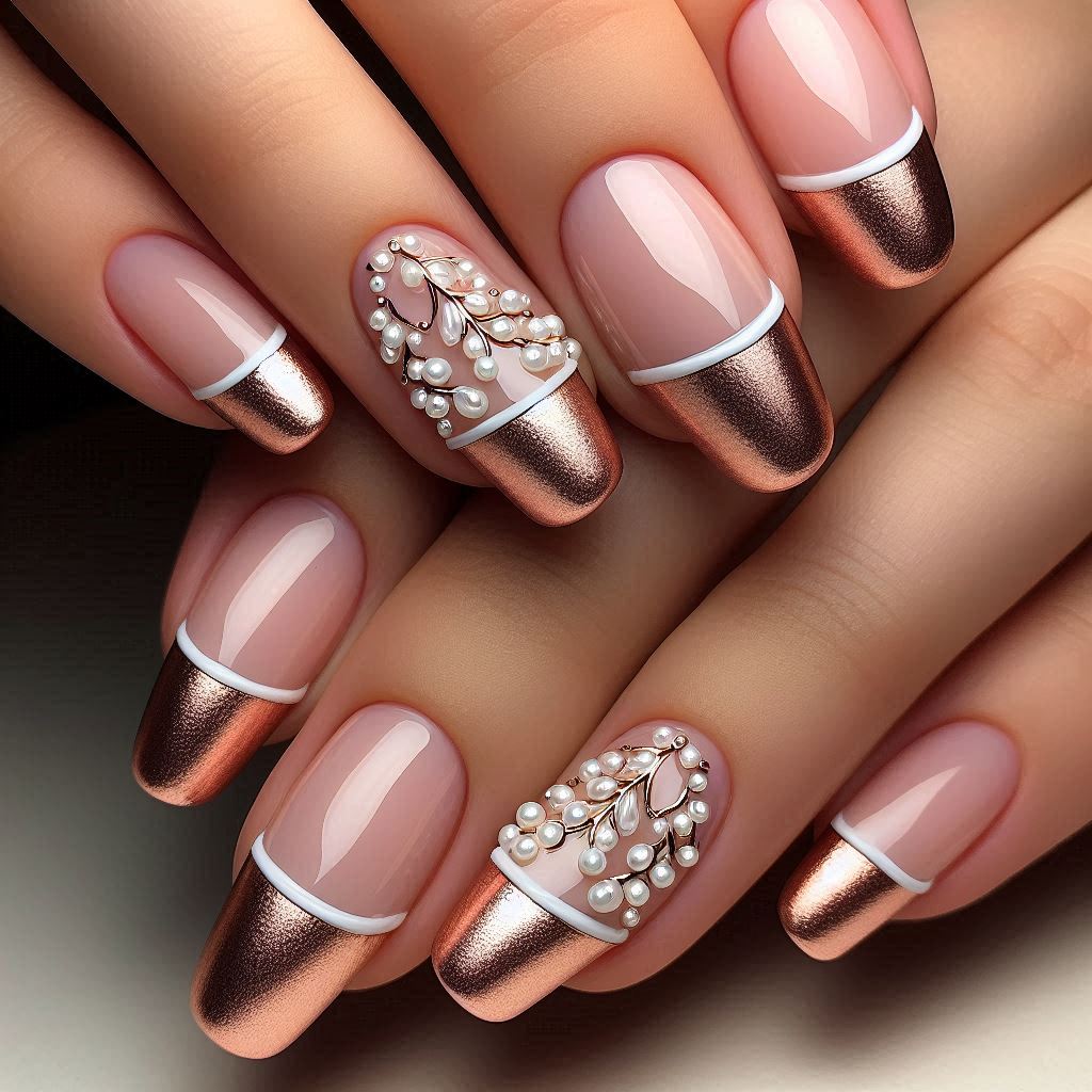 french tip rose gold nail designs