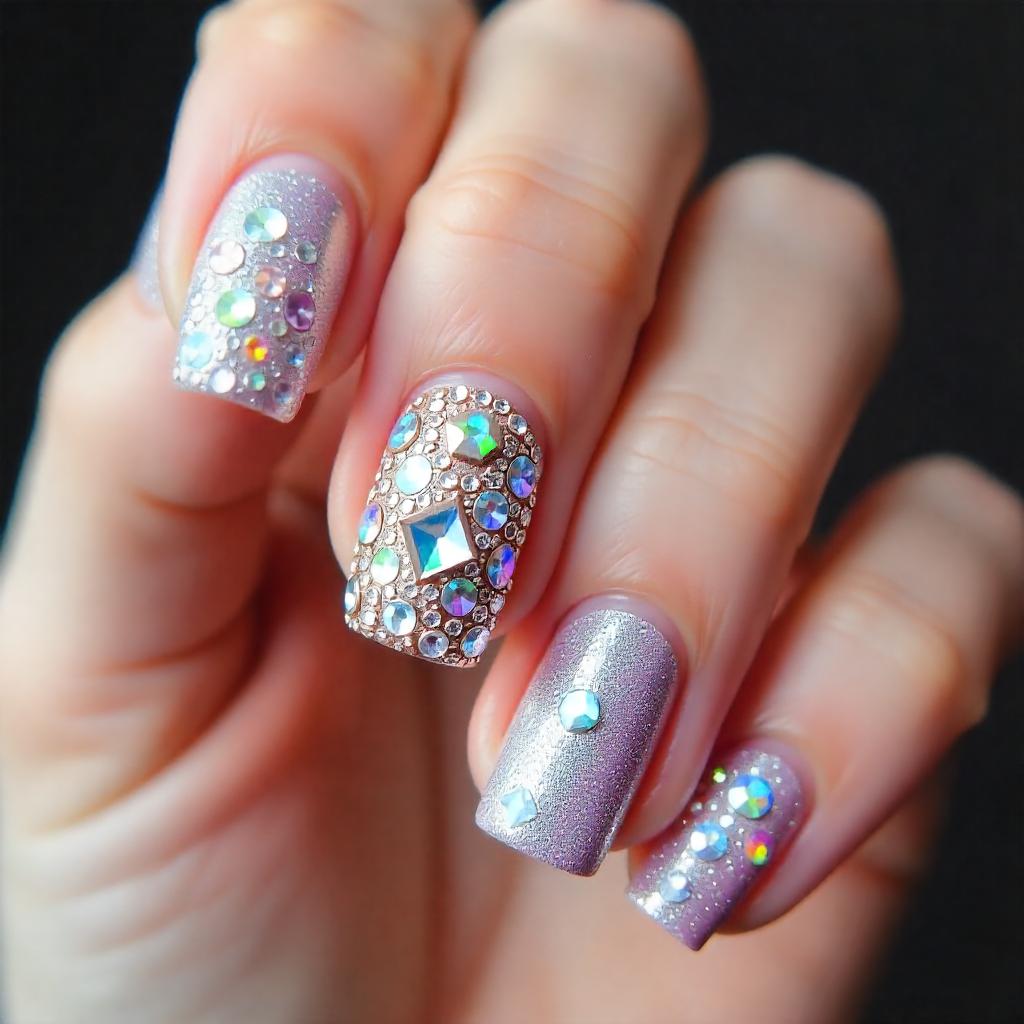 glam nail design with rhinestones