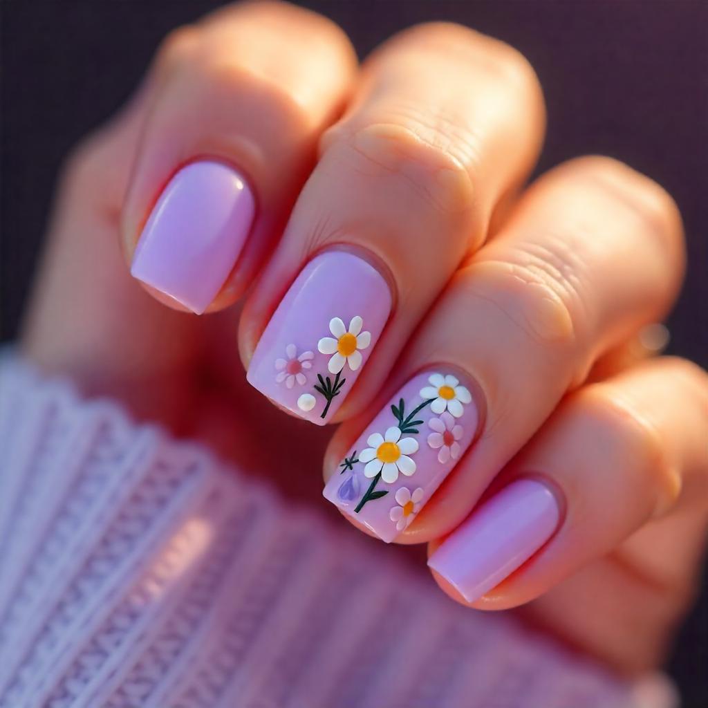 lavender nails with flowers