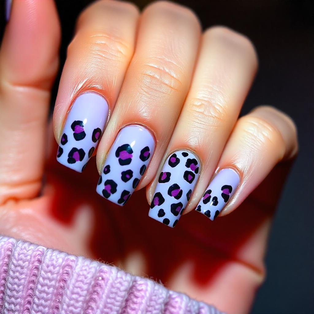 leopard print lavender nail designs