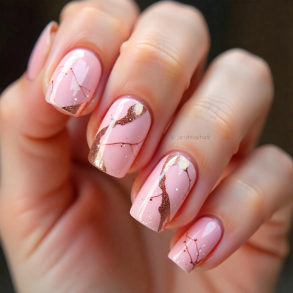 rose gold marble effect nail designs