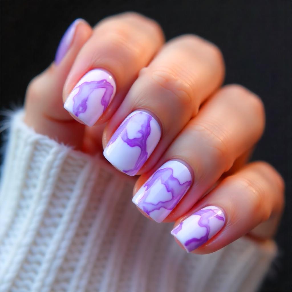 marble white lavender nail designs