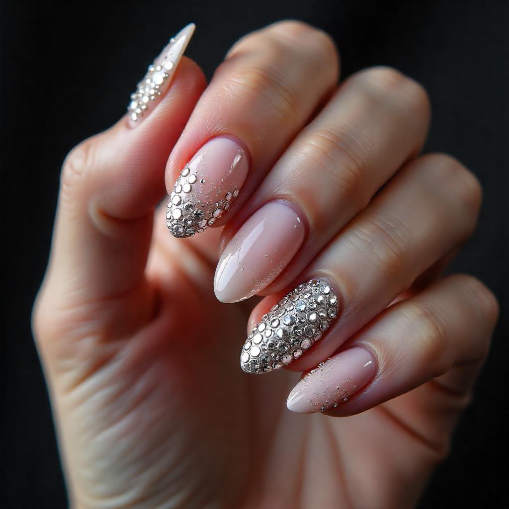 rhinestone Oval Nails