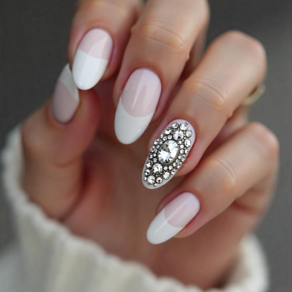 rhinestone Oval Nails