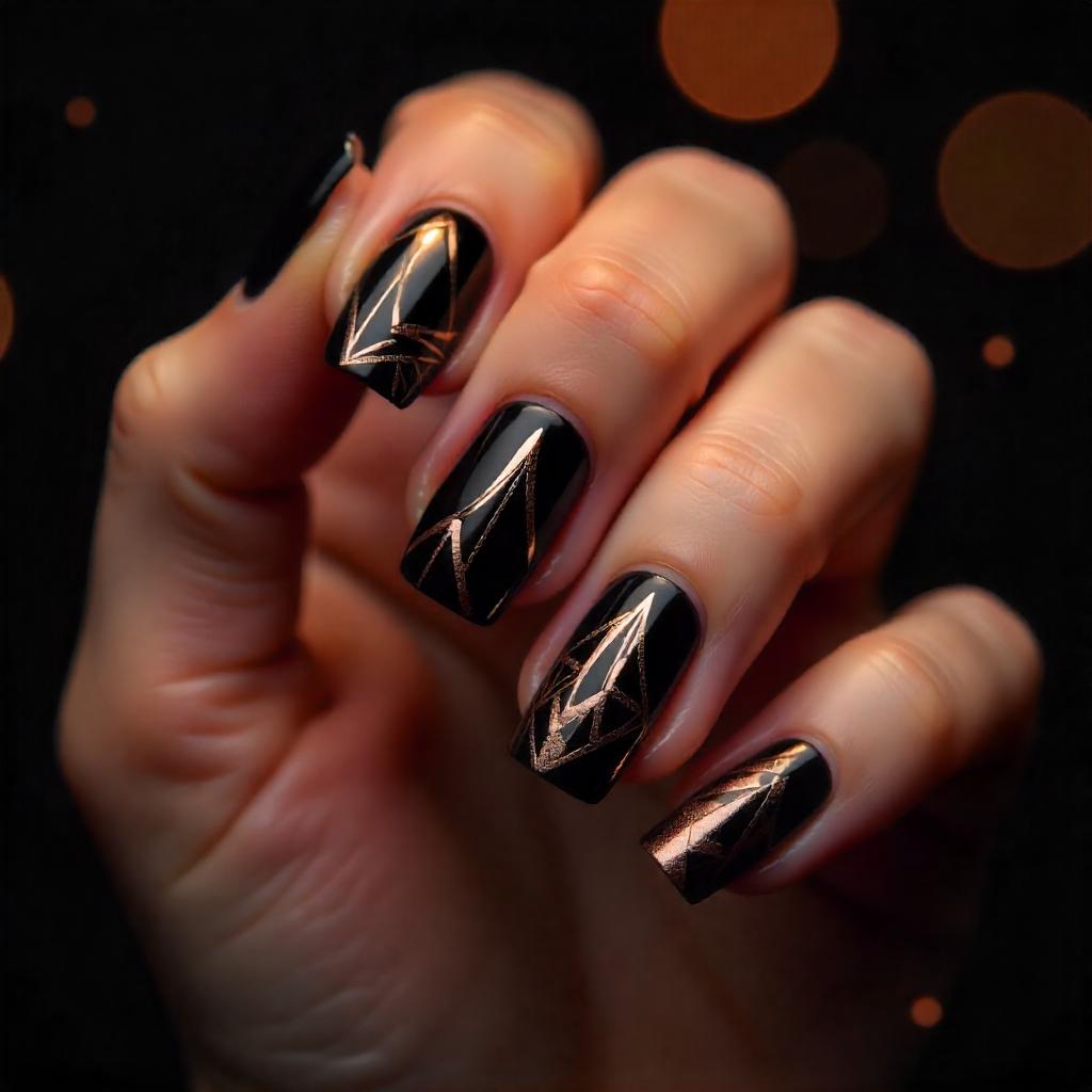 rose gold and black nail designs