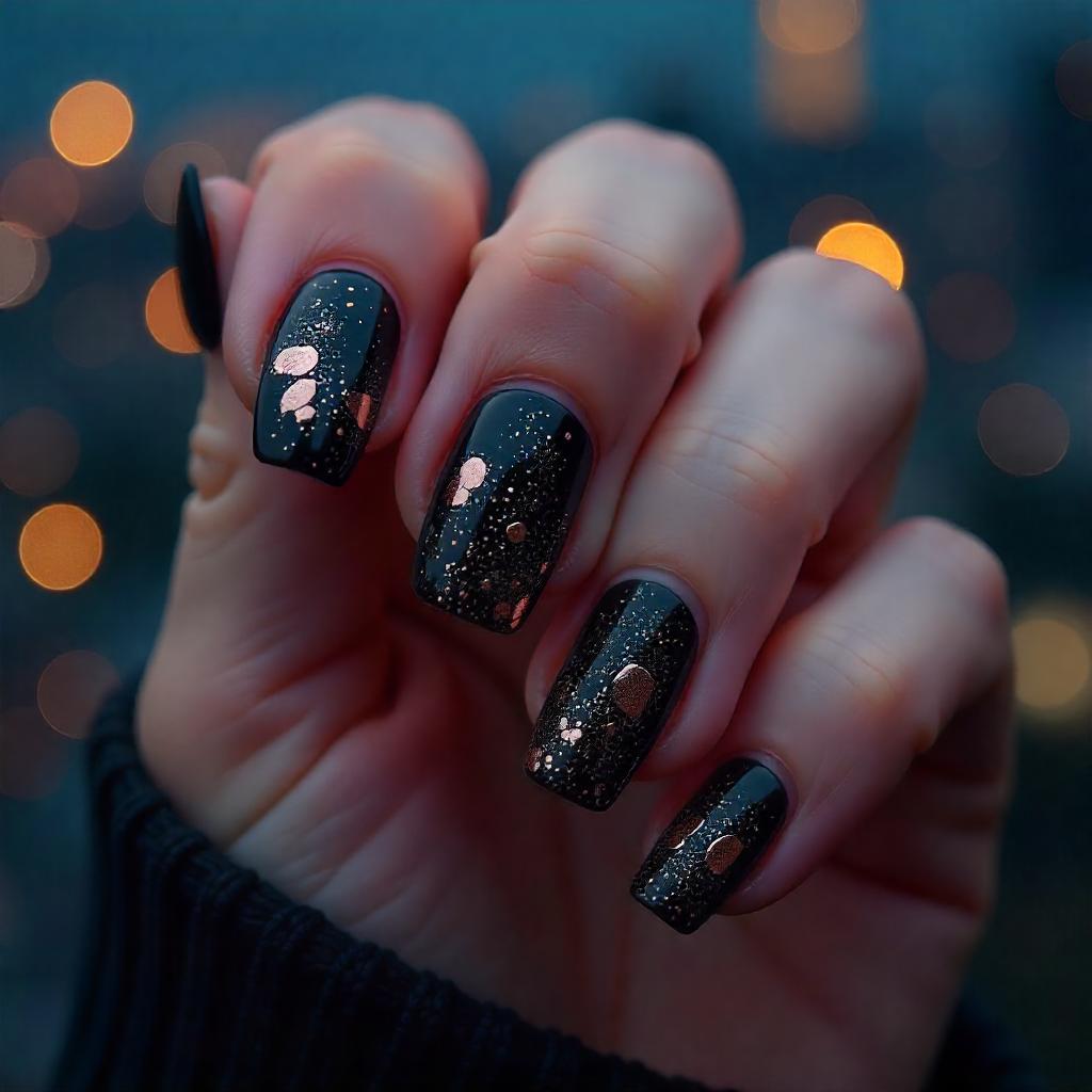 rose gold and black nails