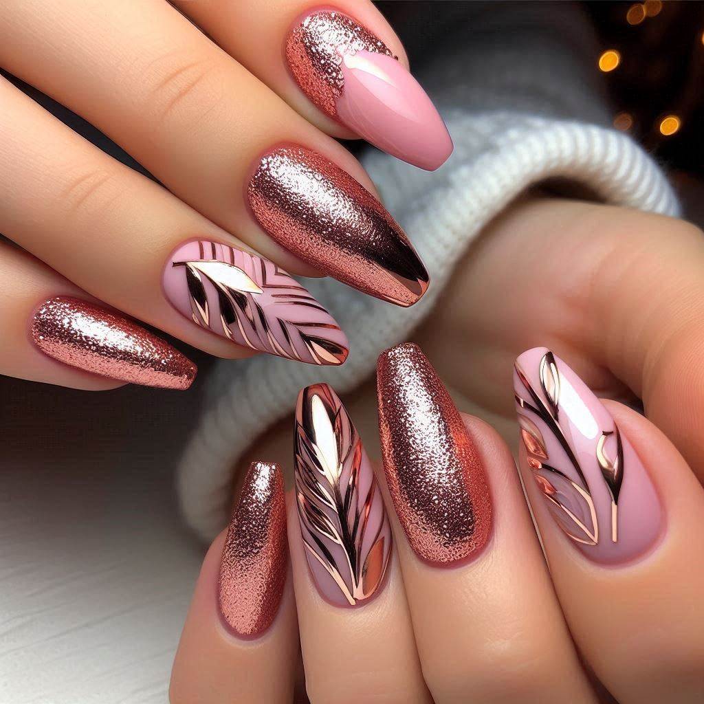 rose gold and pink nail designs