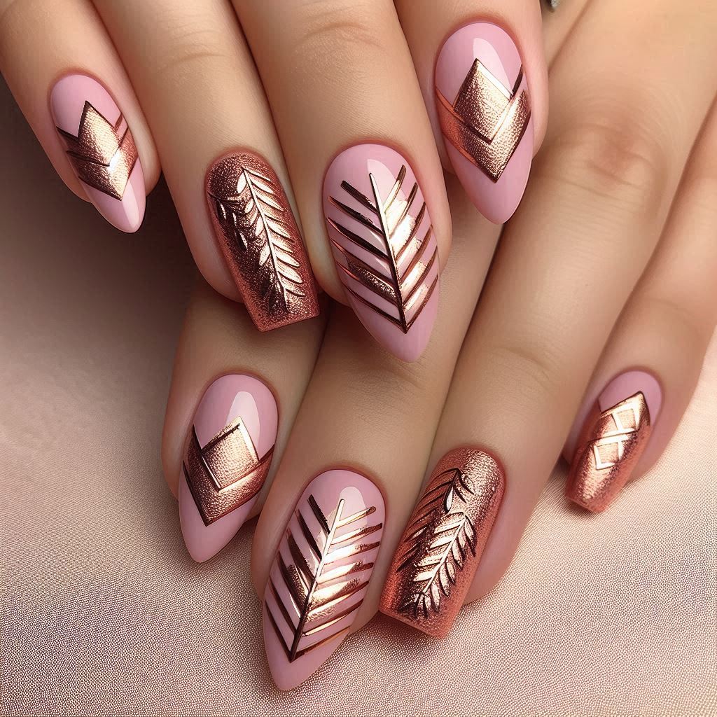 rose gold chevron nail art