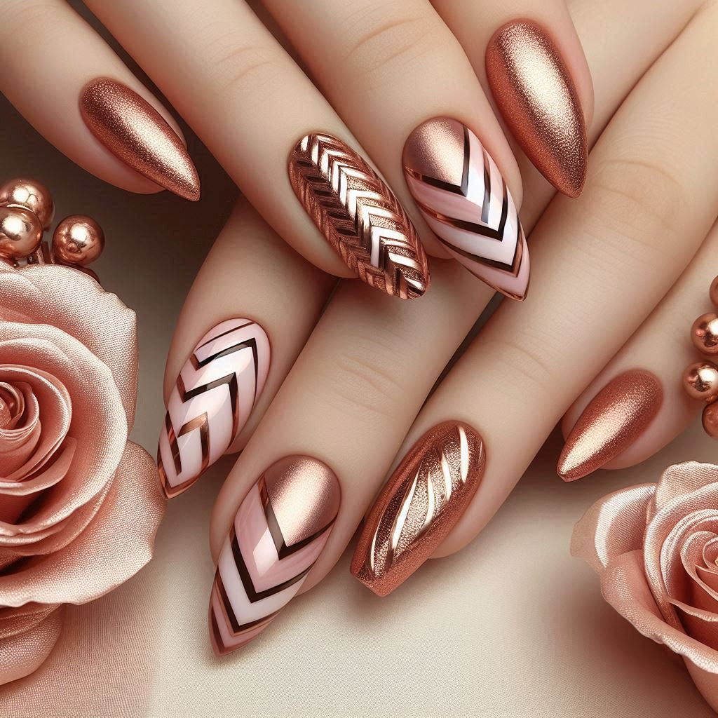 rose gold chevron nail design