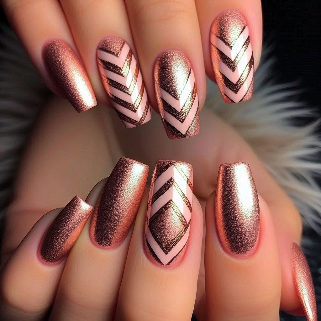 rose gold chevron nail designs