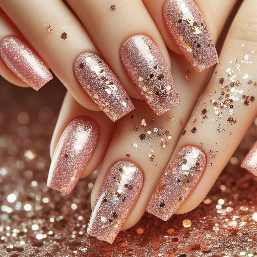 rose gold glitter nail designs