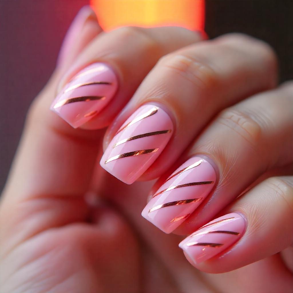 rose gold stripes nail designs