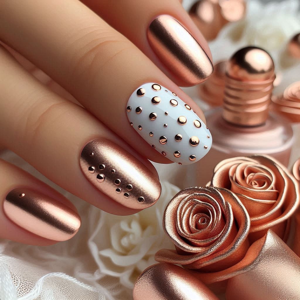 rose gold polka dots nail designs