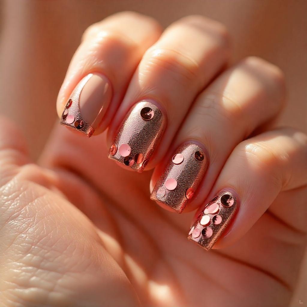 rose gold sequence nail designs