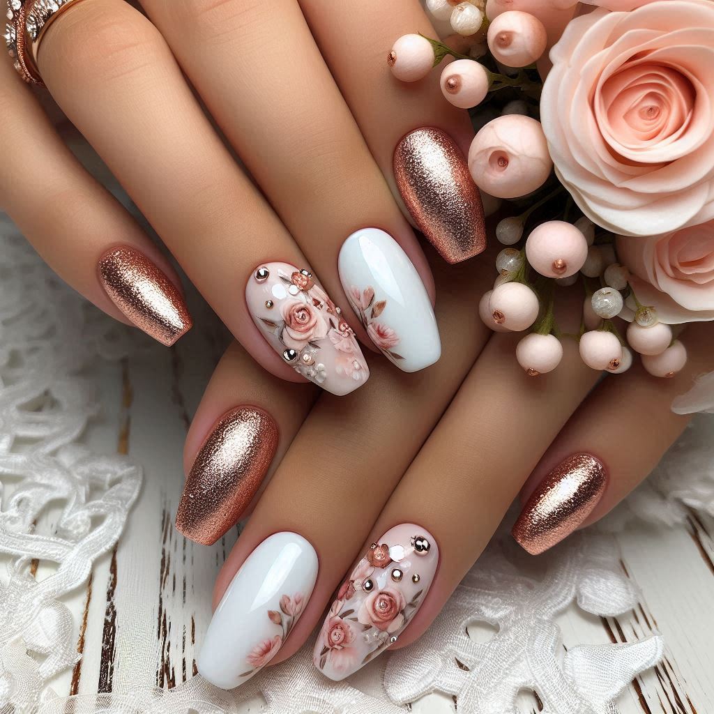 rose gold wedding nail designs