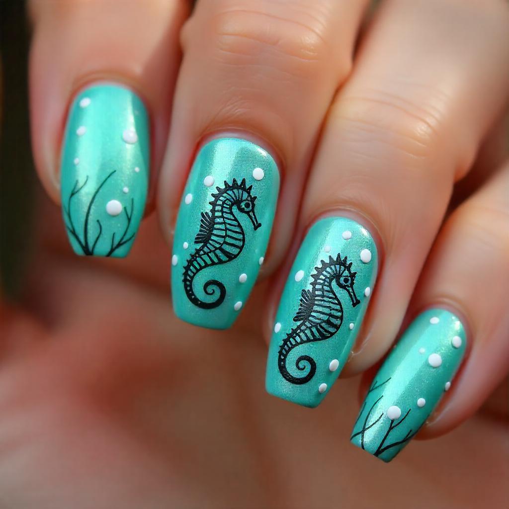 seahorses nail designs