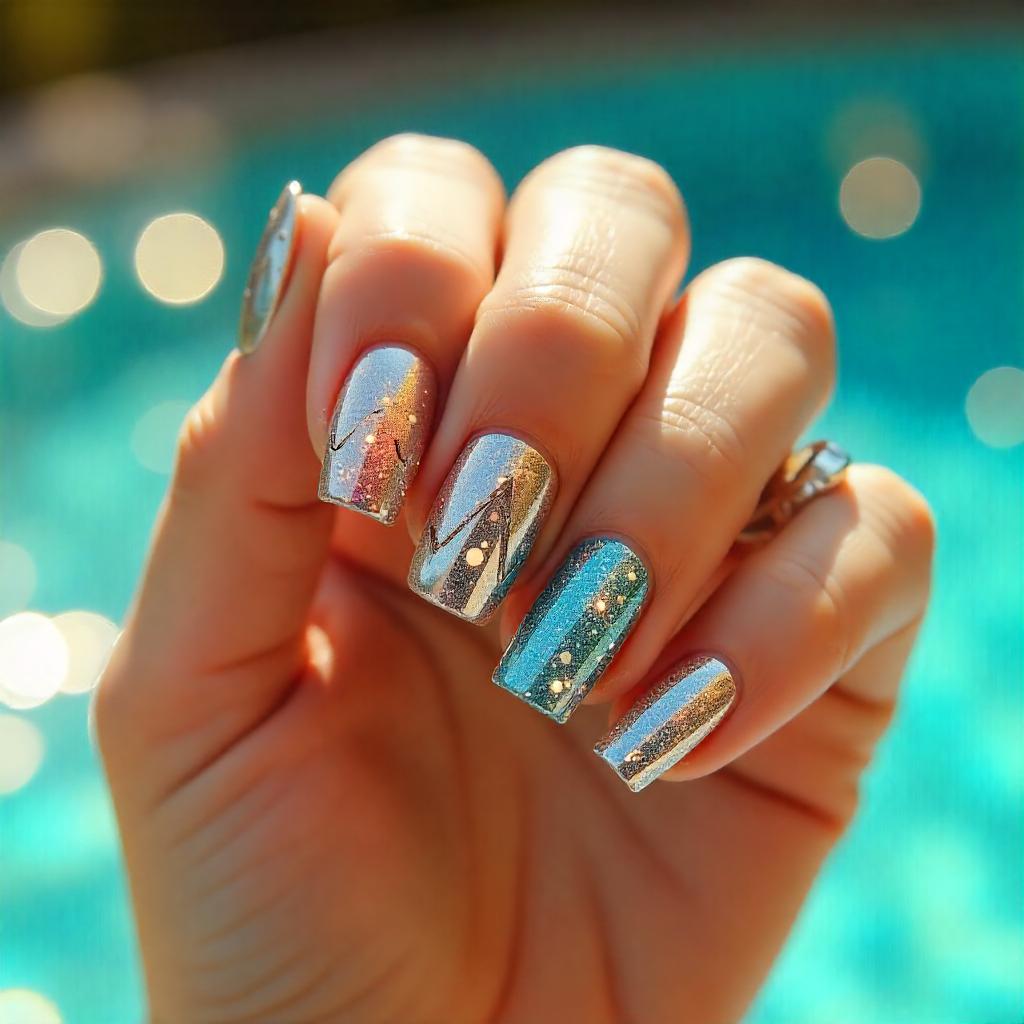 aqua blue sparkle nails