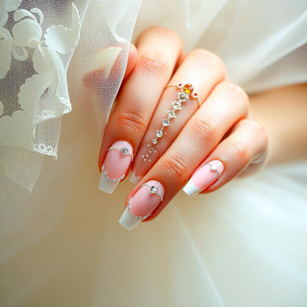 subtle crystals for wedding nails