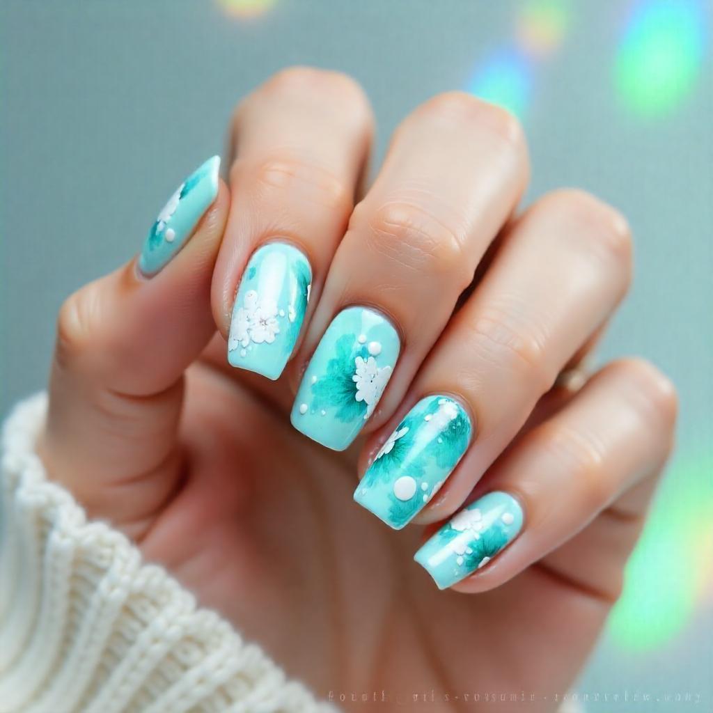 water paint aqua blue nail designs