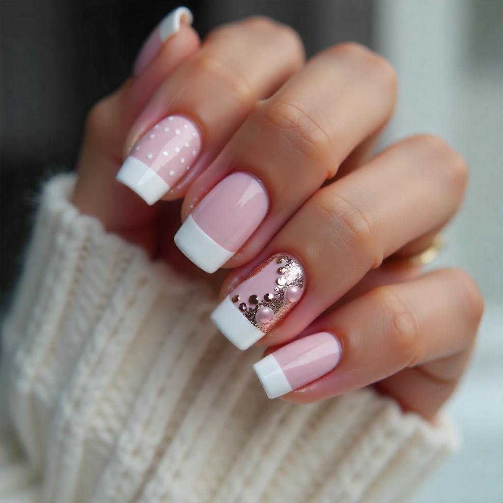 white and rose gold nails