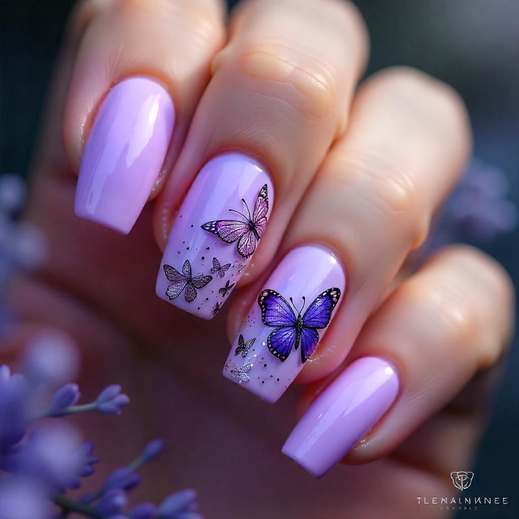 Violet Butterfly nail Design