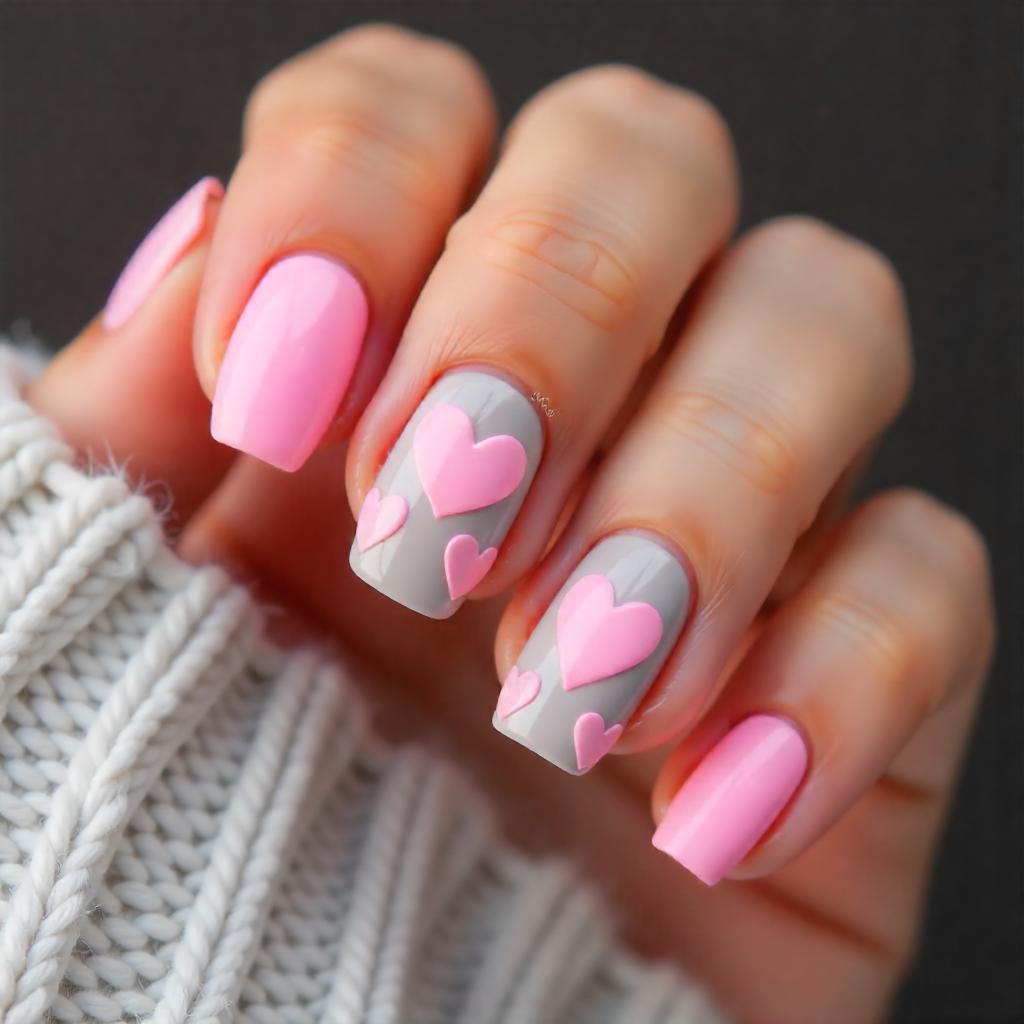 3D Pink and Gray Nail Designs