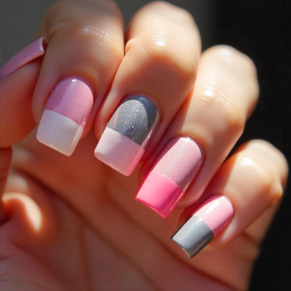 50 50 split pink and gray nails