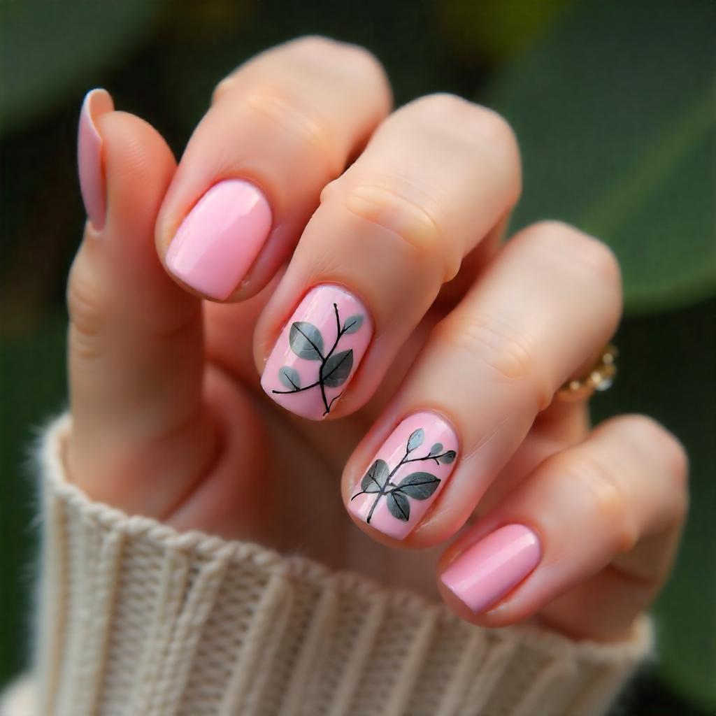 Minimalist Leaves Nail Art