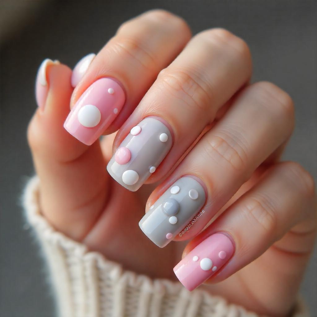 Pink and Gray bubble Nails