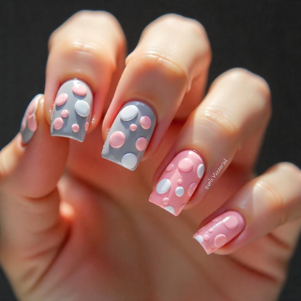 Pink and Gray bubble Nails