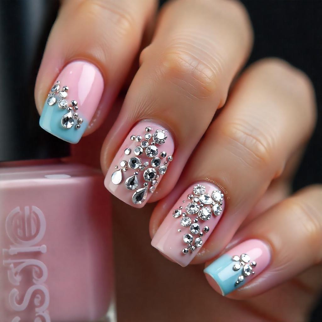 colorful rhinestone nail design