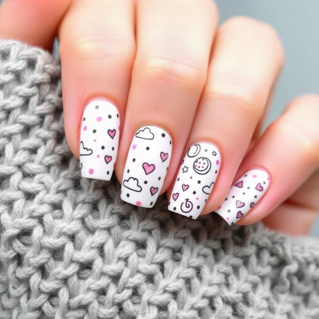 doodle pink and gray nail designs