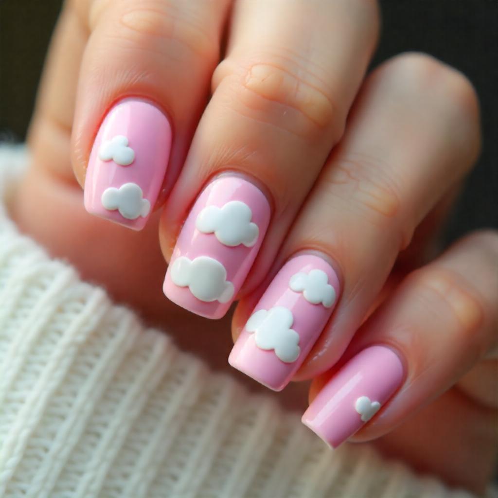 fluffy clouds nail art